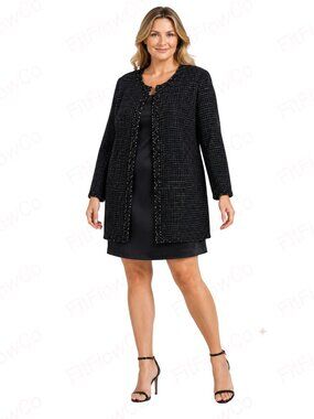 Adrianna Papell 3X Plus Size Silk Beaded Evening Jacket Black NWT
